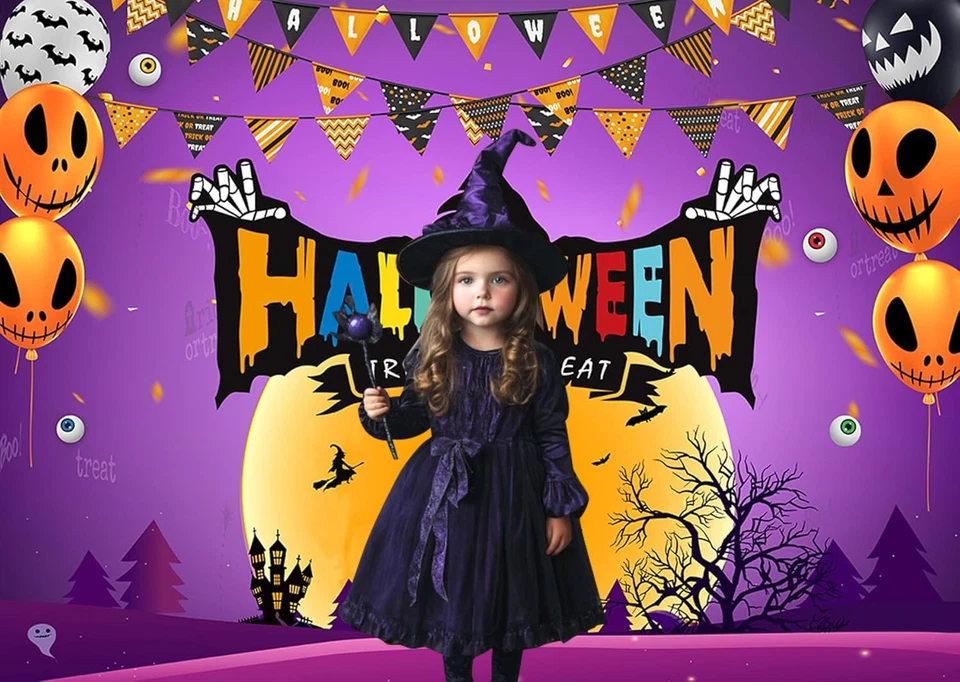 LTLYH 7x5ft Halloween Trick or Treat Backdrop Banner - Spooky 5x7ft, purple - Image 4 of 4