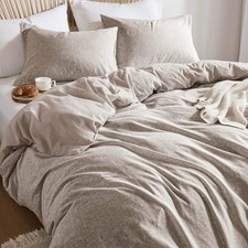 Linen Duvet Cover Set Queen Size, 3Pcs Textured French Flax Cotton Blend Bedd...