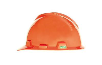 MSA V-Gard Slotted Cap Style Hard Hat, Hi-Vis Orange, W/Fas-Trac III Suspension