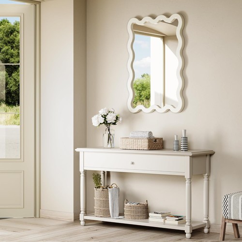 22"x30" White Wavy Mirror Solid Wood Squiggle Wall Mirror for Vanity Bedroom - Bild 8 von 8