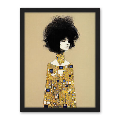 Klimt Style Retro Boho Afro Hair Gold Dress Framed Wall Art Picture Print 18X24