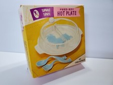 Vintage 1950s TOMMEE TIPPEE Hot Plate Childs Fork Spoon Orig. Box PIG All White