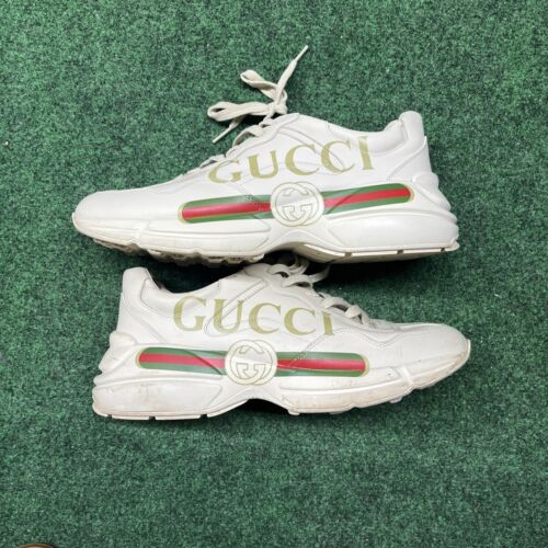 Men's Ivory Leather Rhyton Vintage Gucci Logo Sneaker