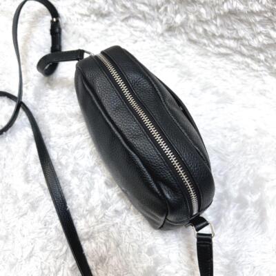 agnes b. Shoulder Bag Black Logo Embossed with Charm Casual