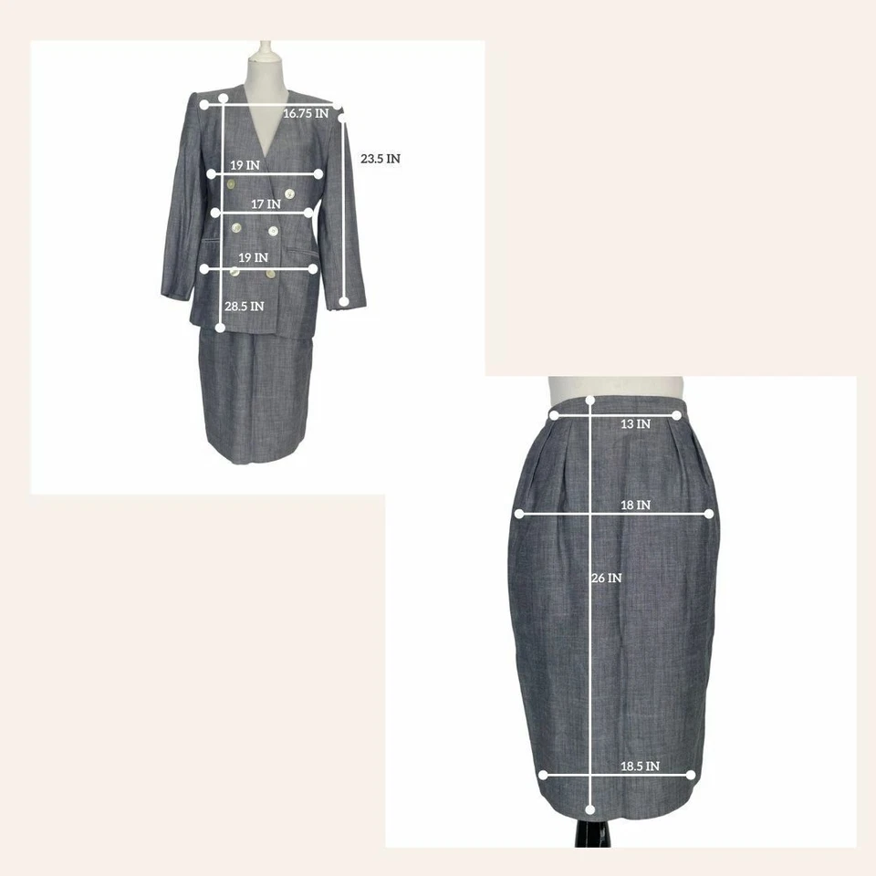 Terno saia Saville vintage anos 80 2 peças feminino XS azul tamanho grande roupa de escritório - Imagem 3 de 4