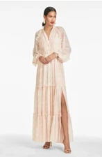 Sachin and Babi Dress Womens 14 Pink Cream Maxi Gown Sabrina Shell Shibori
