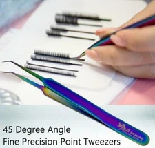 Stainless Steel Multi Rainbow Color 3D Eyelash Extension Tweezers Point Angled