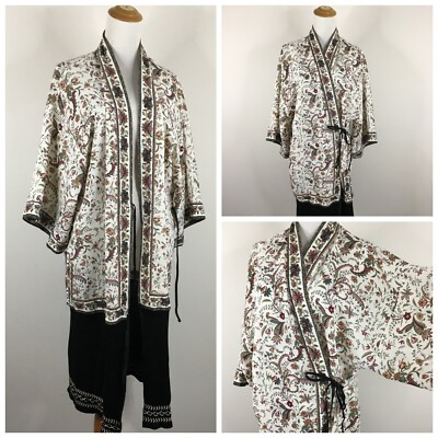 MAX STUDIO Floral Print Embroidery Hem Kimono Jacket Shirt Dress Womens Medium
