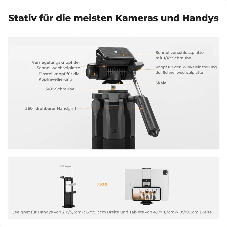 K&F Concept 190cm Kamera Stativ Leichtes mit Tasche,Fernbedienung für DSLR Handy - Bild 3 von 4