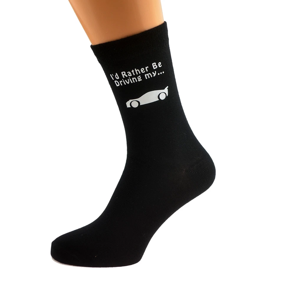 I'd Rather be Driving my Car Image Design Printed Mens Black Socks
