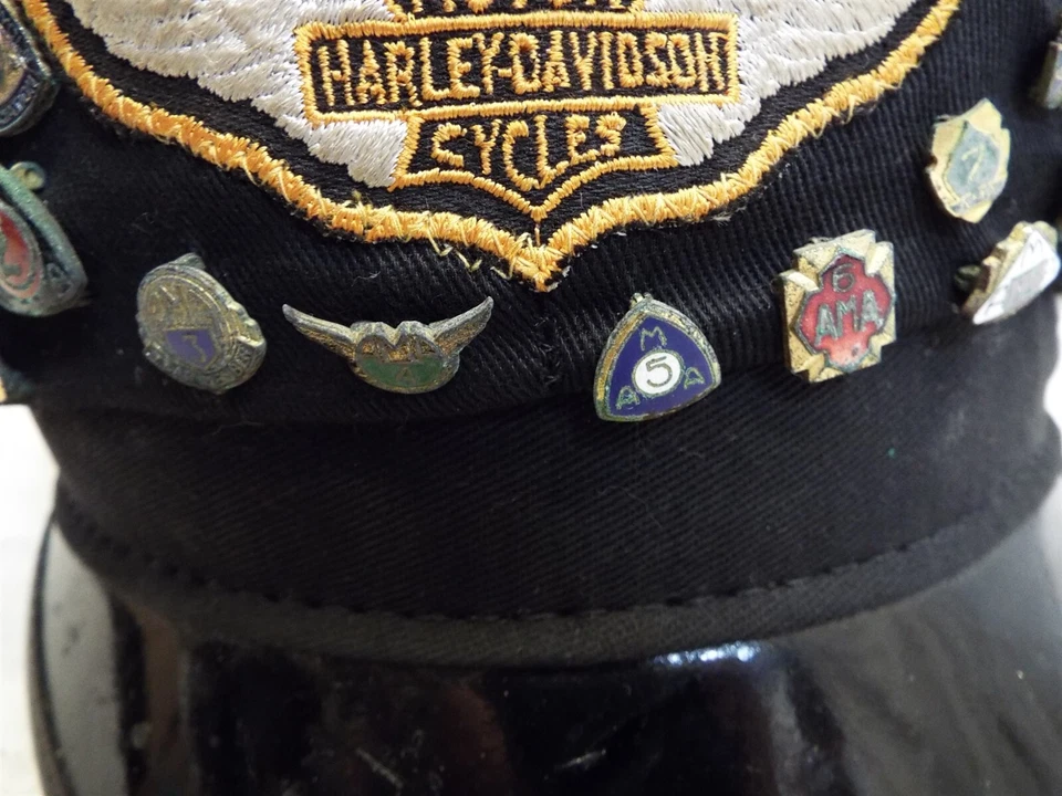 Vintage Harley Davidson Motorcycles Captains Hat AMA Pins Bike Cap - Image 4 of 4