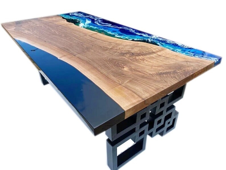 Ocean Blue Epoxy River Table Top, Dining Table, Walnut Wood Table (72x30 Inch)
