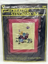 Vogart Crafts Crewel Creative Stitchery Kit Flowers And Wheelbarrow #2310 8x10”