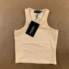 Pretty Little Thing Women's Size 4 Beige Slinky Fitted Racerback Crop Top NWT