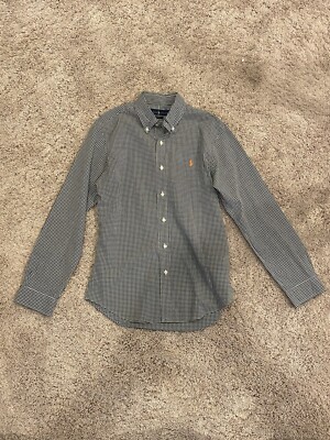 Polo Ralph Lauren Mens Shirt Button Green White Gingham Orange Pony Slim Fit M