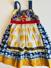 MATILDA JANE PLATINUM BLUE YELLOW RED ELEPHANT GRAPHIC PRINT APRON KNOT DRESS 8
