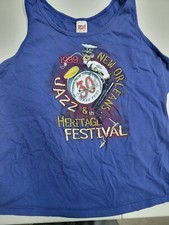 Vintage 1999 New Orleans Jazz Heritage Fest Tank Top Shirt Blue 2XL