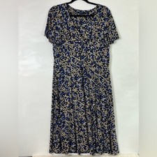 Chaps Ralph Lauren Women’s A-line Dress Blue Cream Dot Pattern Vtg 90’s Sz XL