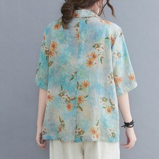 Women Blazer Suit Jacket Coat Floral Button Half Sleeve Oversize Casual Thin Top