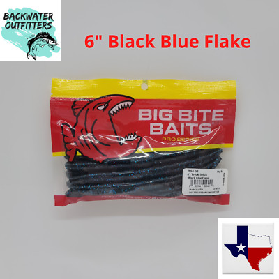 Big Bite Baits Pro Series 6'' Trick Stick Black Blue Flake 8pck Bass Soft Plastic