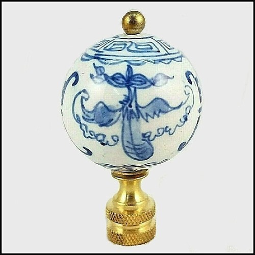 BLUE AND WHITE PORCELAIN ORIENTAL BALL ELECTRIC LAMP SHADE FINIAL NEW