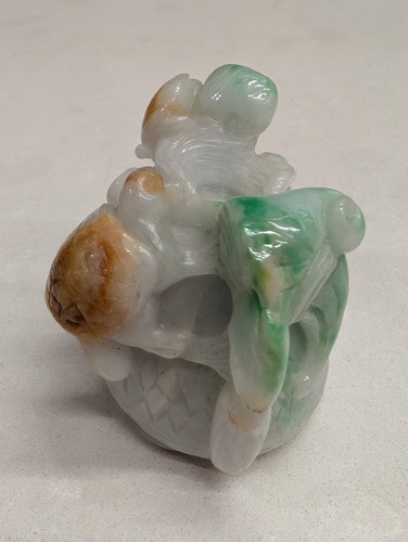Exquisite Ruyi Dragon Turtle Fish, Jade & Yellow Burma Jadeite Stone Statue - Picture 3 of 5