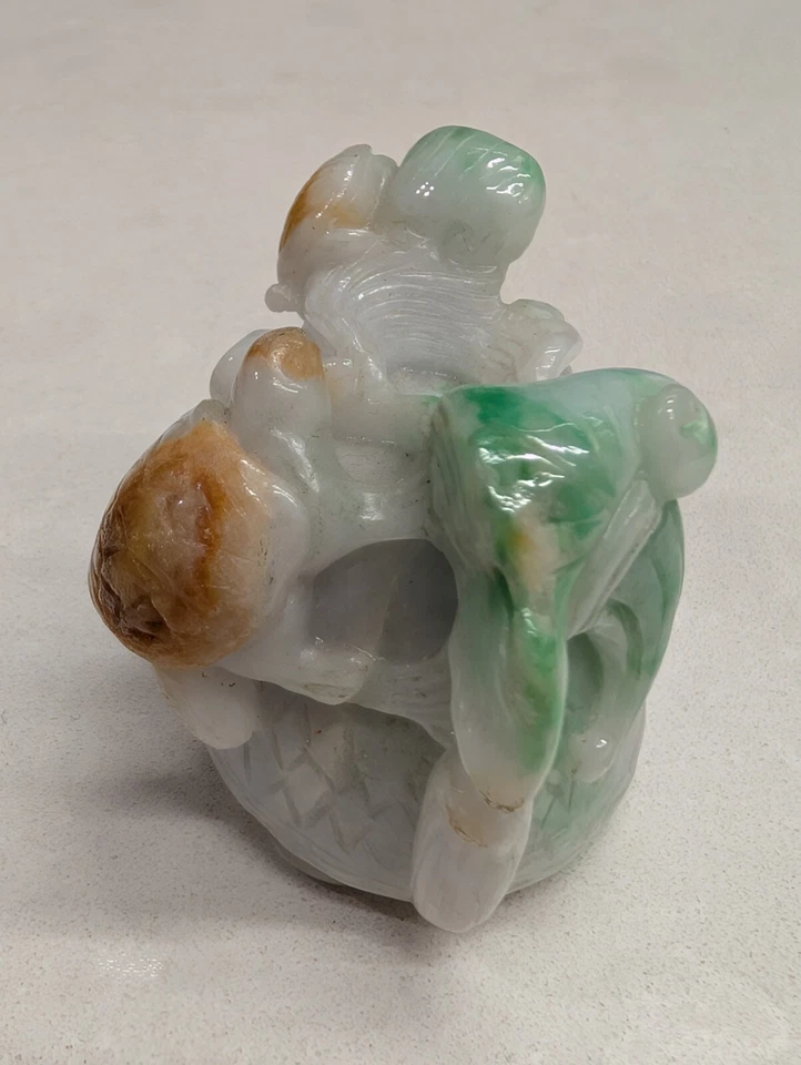 Miniatura Ruyi Dragón Tortuga Pez, Jade y Amarillo Birmania Jadeíta Piedra Estatua Foto 3 de 4