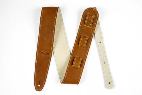 Genuine Fender 2.5" Wide Ball Glove Leather Adjustable Guitar Strap - Brown