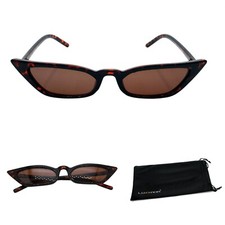 Moderne Damen Sonnenbrille schmale Cat Eye Katzenaugen Brille Braun getönt LX1