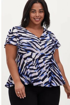 EUC Torrid Navy Zebra Georgette Peplum Blouse, Polyester, Size 2