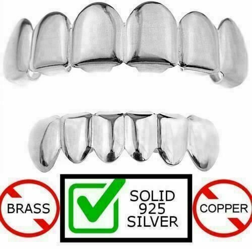 Real SOLID 925 Sterling Silver Custom GRILLZ Teeth Top Bottom Hip Hop Mouth - Afbeelding 1 van 8