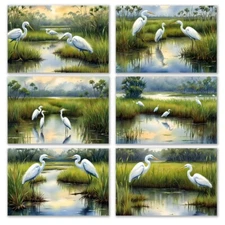6 Assorted All Occasion Note Cards Blank Greeting Cards Marshland Egrets