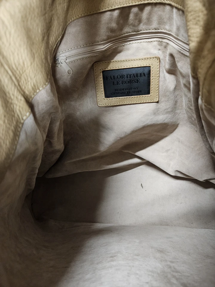 Bolso de Mano FALOR LE BORSE ITALY Talla XL Cuero Tostado Claro DORADO FLORAL Repujado Foto 3 de 4