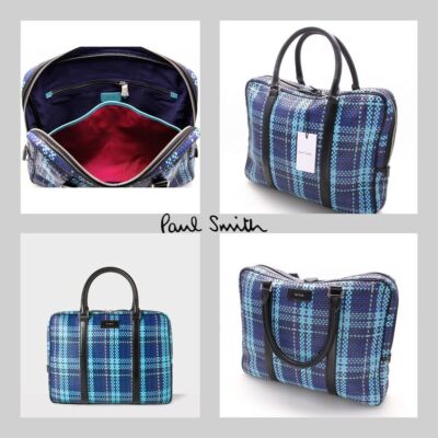 NEU MIT ETIKETT PAUL SMITH HERREN LUXUS BLAU GEWEBT KARIERT FOLIO TASCHE UVP £695