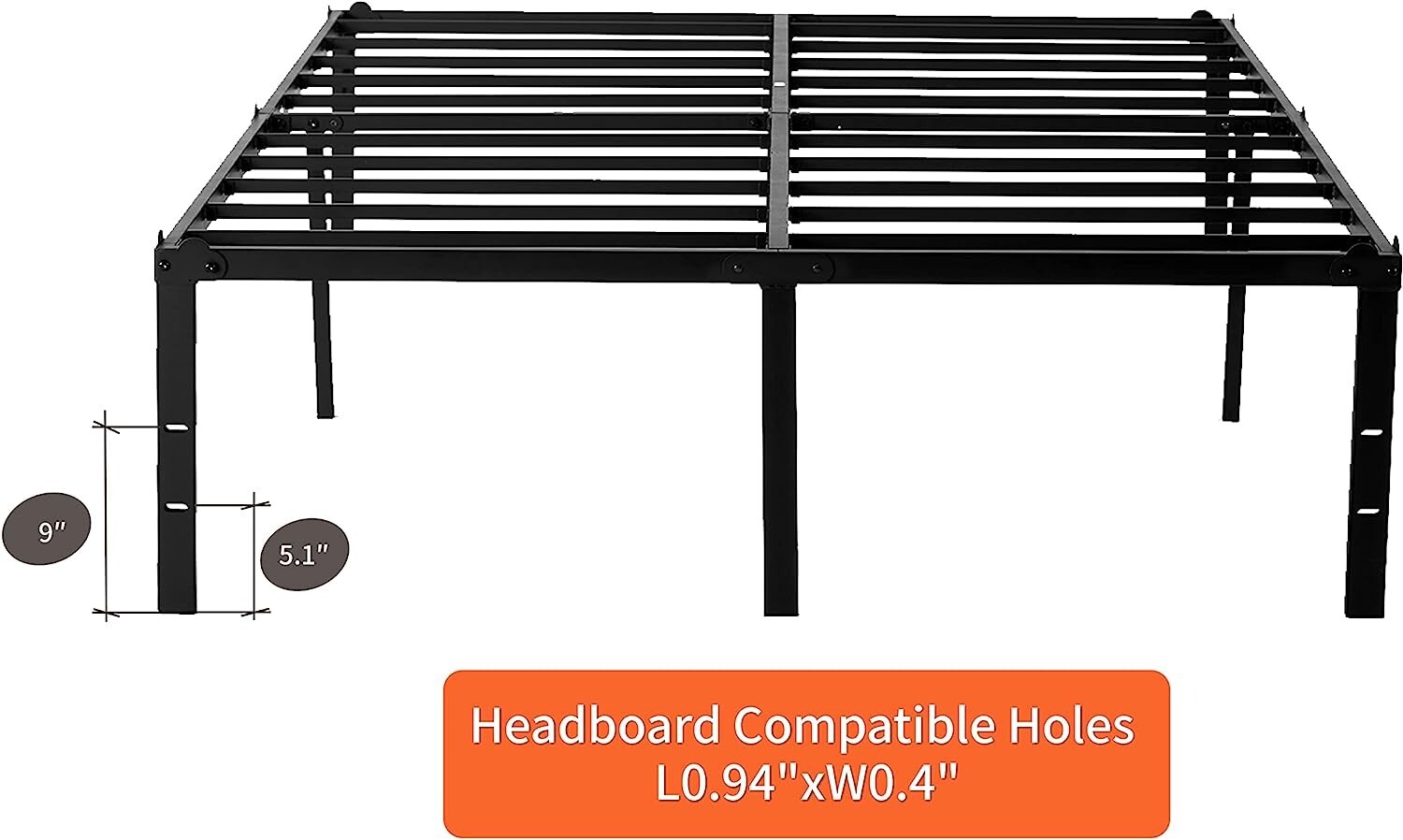 Metal Bed Frame King - 18 Inch Platform with Storage - No Box Spring Needed