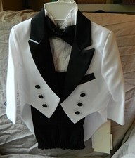 VINTAGE LIDA BOYS OR GIRLS PAGEANT TUXEDO W/ TAILS WHITE W/ BLACK NEW OLD STOCK