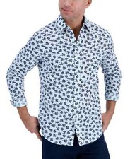 Club Room Mens Long Sleeve Button Down Shirt Floral Navy Blue Combo Small