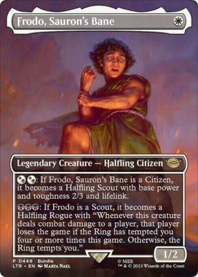 Borderless FRODO, SAURON'S BANE mtg NM-M Lord of Rings Rare Scene 448