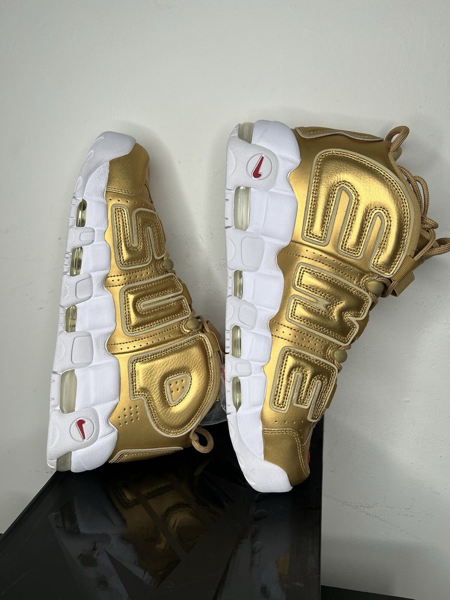 2017 NIKE AIR MORE UPTEMPO x SUPREME Metallic Gold Size 11 Cement