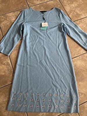 New Ming Wang XS Knit Embellished Light Blue Dress Designer Classic Stretch  | eBay