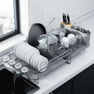 Kitsure Large Dish Drying Rack - Extendable Dish Rack, Multifunctional Dish Rack