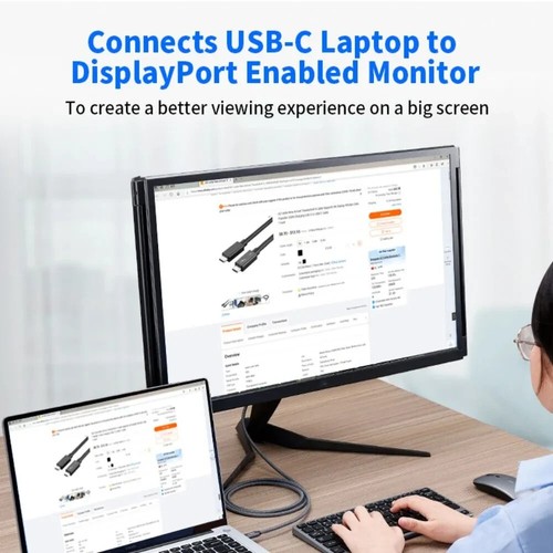 USB C Type C to DP Cable DisplayPort 1.4 8K 60Hz UHD for Chromebook MacBook Dell - Picture 8 of 9
