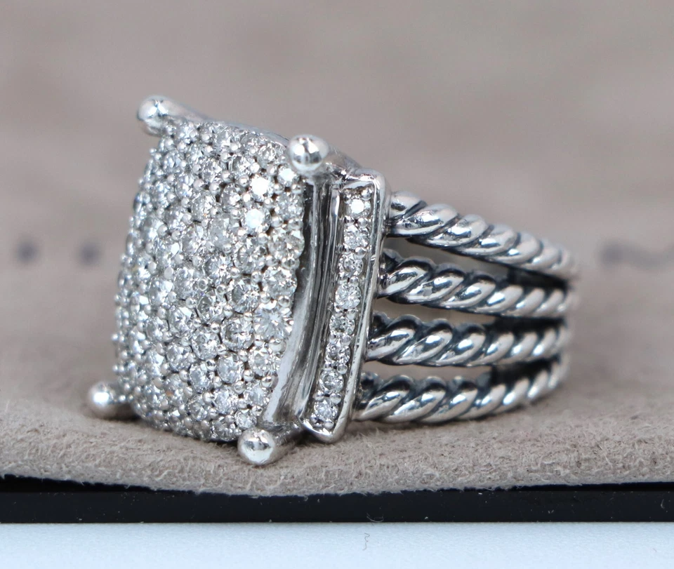 $2,950 David Yurman Sterling Silver Round Pave Diamond 16x12 Wheaton Ring 6 - Image 3 of 4