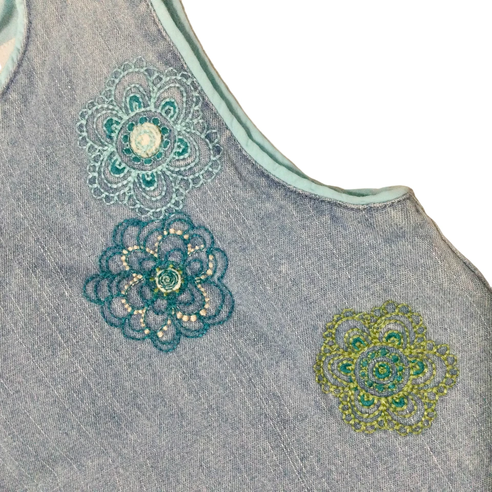 Vestido Sonoma Vintage Niñas Denim Sin Mangas Talla 5 Bordado Flores Foto 3 de 4