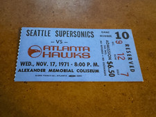 1971 Atlanta Hawks Seattle Supersonics Basketball Ticket Maravich 1st Game 2nd S