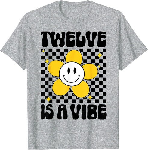 Twelve Is A Vibe 12th Birthday Groovy Boys Girls 12 Year Old T-Shirt Hoodie - Picture 7 of 11