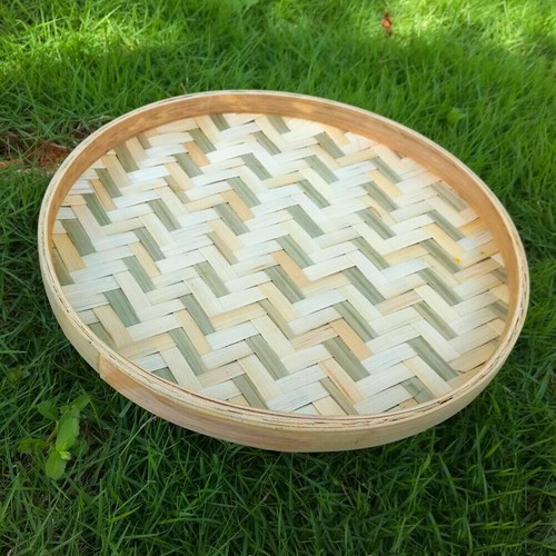 Handmade Round Bamboo Weaving Sieve Fruit Tea Basket Storage Organizer Utility - 第 2/2 張圖片