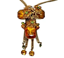 Alice Caviness Rhinestone Necklace Topaz and Green Color Unsigned 