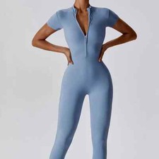 Yoga Set Women's Jumpsuits One-Piece Suit Zipper Short Sleeve Gym Push Up