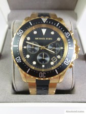 Michael Kors Everest Two Tone Gold Black Chronograph Watch MK8979 Box NWOT